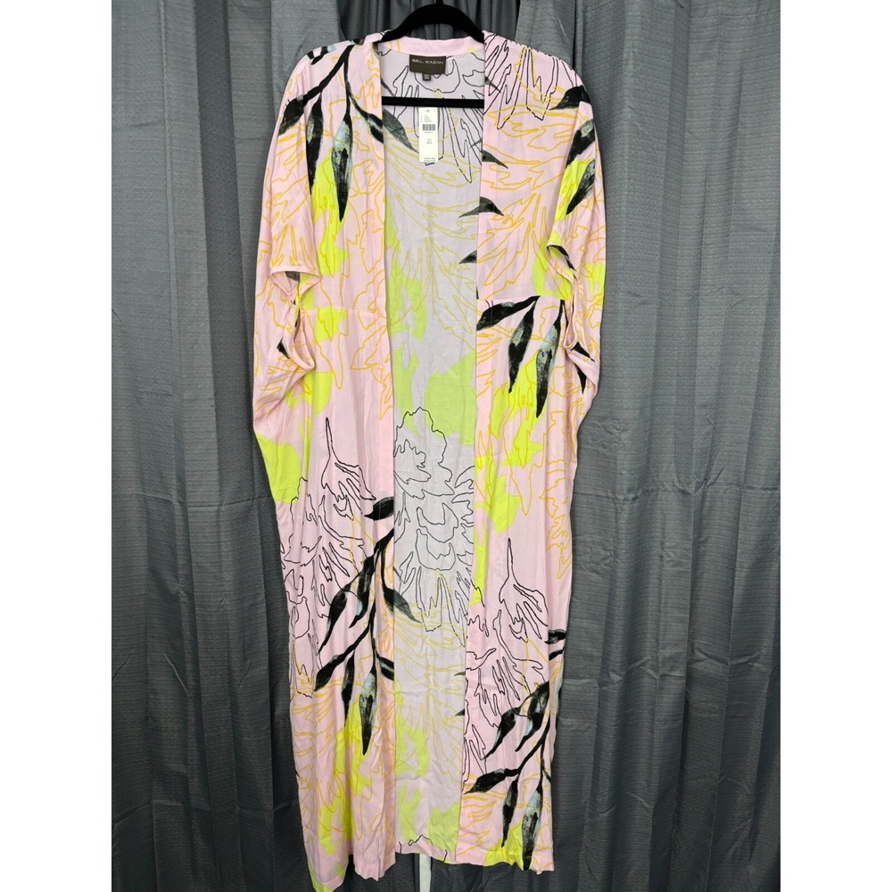 Anthropologie Pink Neon Yellow Floral Duster